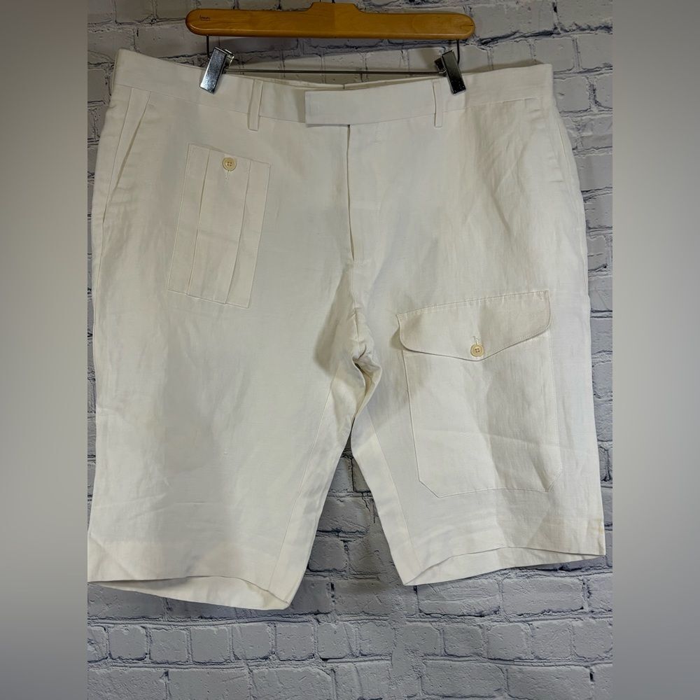 Ralph Lauren Purple Label Classic Cream Silk Linen Preppy Luxury Cargo Shorts 40